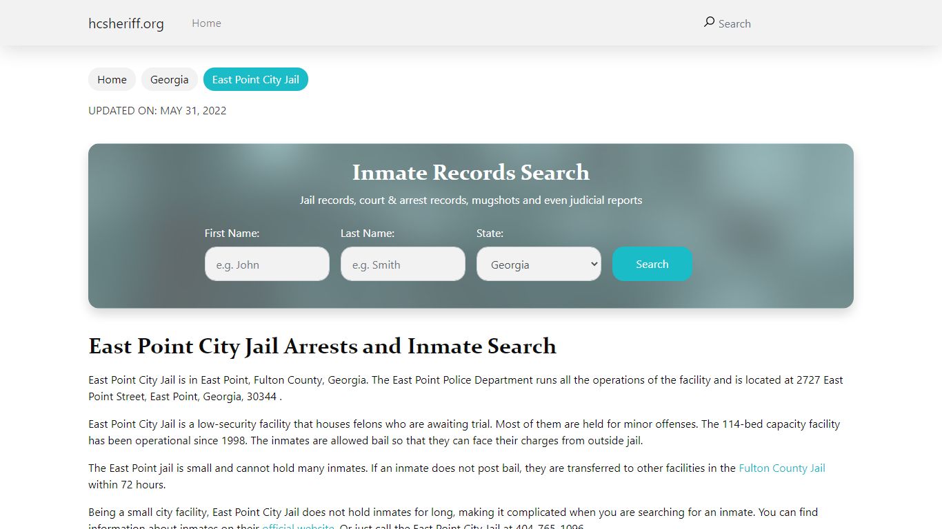 East Point City Jail Arrests and Inmate Search - hcsheriff.org